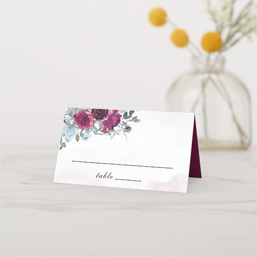 Burgundy White en Blue Rozen Wedding Plaatskaartje (Achterkant)