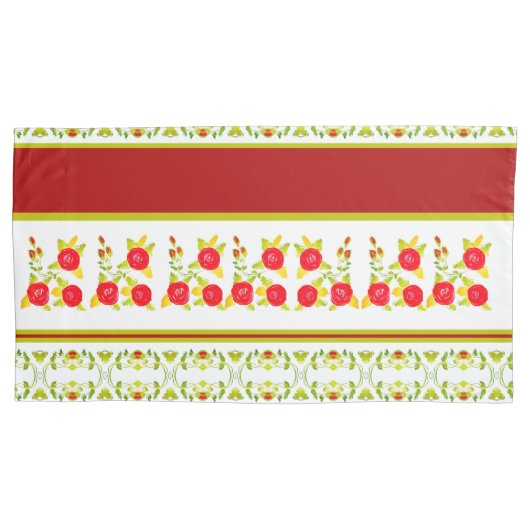 Burgundy White en Lime Green Kussensloop (Voorkant-Links)