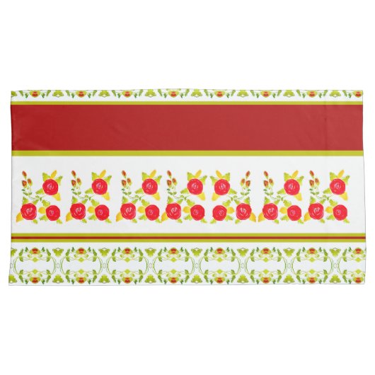 Burgundy White en Lime Green Kussensloop (Voorkant-Rechts)