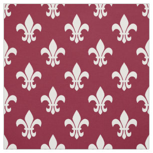 Burgundy, White Fleur De Lis Pattern Stof