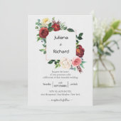 Burgundy White Floral | Bouquet Lijst Wedding Kaart (Staand voorkant)