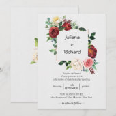 Burgundy White Floral | Bouquet Lijst Wedding Kaart (Voorkant / Achterkant)