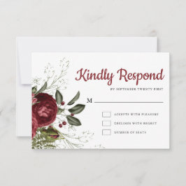 Burgundy & White Floral Chic Wedding RSVP-kaart RSVP Kaartje