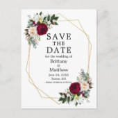 Burgundy White Floral Geo Lijst bewaarde datum Briefkaart (Voorkant)