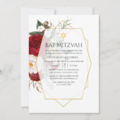Burgundy & White Floral Geometric Bat Mitzvah Kaart (Voorkant)