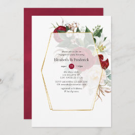 Burgundy & White Floral Geometric Engagement Party Kaart