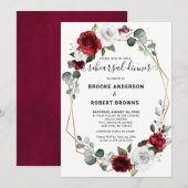 Burgundy White Floral Geometric Rehearsal Dinner Kaart (Voorkant / Achterkant)
