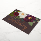Burgundy White Floral Happy Birthday Real Gold Folie Feestdagenkaart (Gedraaid)