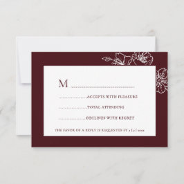 Burgundy White Floral Line Art RSVP Kaartje