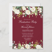 Burgundy White Floral Photo Graduation Party Kaart (Voorkant)