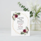 Burgundy White Floral Save The Date Geo Frame Briefkaart (Staand voorkant)