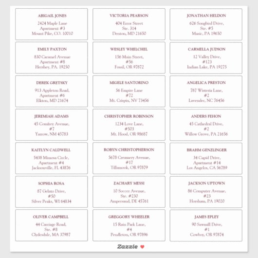 Burgundy White Floral Wedding Guest Adresetiketten Sticker (Vel)