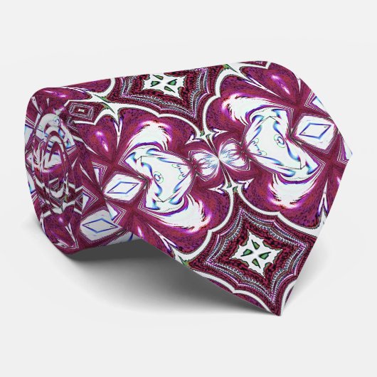 Burgundy White Fractal Design Stropdas (Opgerold)
