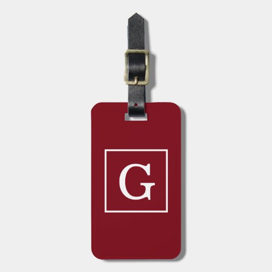 Burgundy White Framed Initiaal Monogram Bagagelabel (Voorkant verticaal)