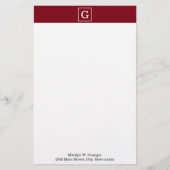 Burgundy White Framed Initiaal Monogram Briefpapier (Voorkant)
