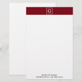 Burgundy White Framed Initiaal Monogram Briefpapier (Voorkant / Achterkant)