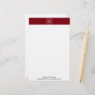 Burgundy White Framed Initiaal Monogram Briefpapier