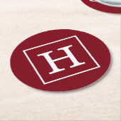 Burgundy White Framed Initiaal Monogram Ronde Kartonnen Onderzetter (Gebogen)