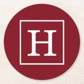 Burgundy White Framed Initiaal Monogram Ronde Kartonnen Onderzetter (Voorkant)