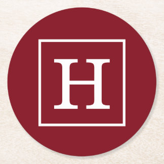 Burgundy White Framed Initiaal Monogram Ronde Kartonnen Onderzetter