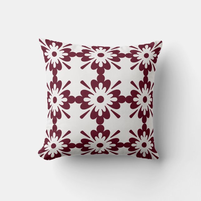 Burgundy & White Geometric Floral Pattern Kussen (Voorkant)