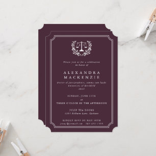 Burgundy/White JD Law Scales + Laurel Afstuderen Kaart