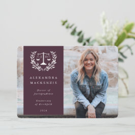 Burgundy+White JD Law Scales Laurel WreatPhoto Aankondiging