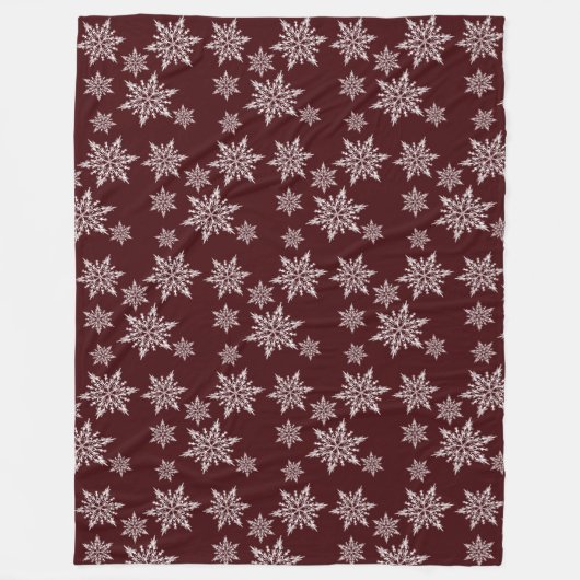 Burgundy White Kerstmis Snowflakes Fleece Deken (Voorkant)