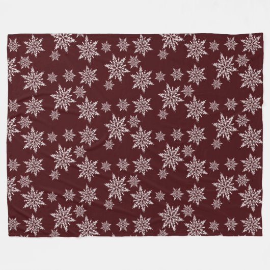 Burgundy White Kerstmis Snowflakes Fleece Deken (Voorkant (Horizontaal))
