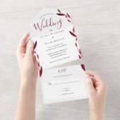 Burgundy White Leaves Wedding All In One Uitnodiging (Afscheurbaar)