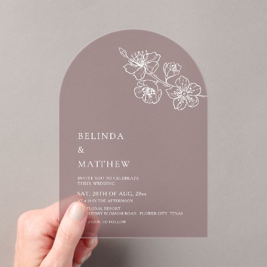 Burgundy White Line Art Minimalist Wedding Acryl Uitnodigingen (Insitu (Draagbaar))