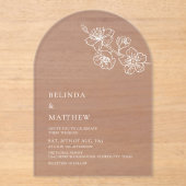 Burgundy White Line Art Minimalist Wedding Acryl Uitnodigingen (Voorkant)