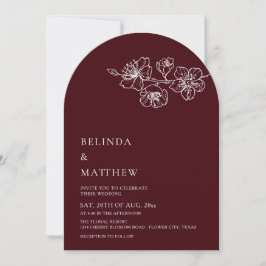 Burgundy White Line Art Minimalist Wedding Kaart