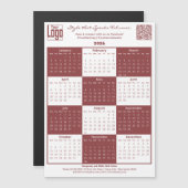 Burgundy White Logo QR-code 2026 Calendar Magnet (Voorkant / Achterkant)
