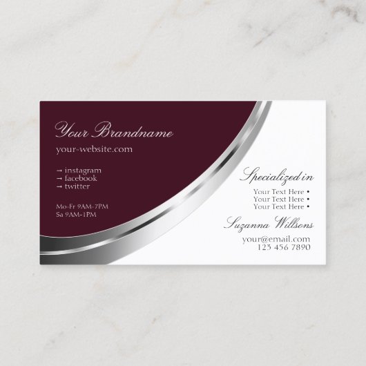 Burgundy White met Decoratieve faux Silver Decor Visitekaartje (Achterkant)