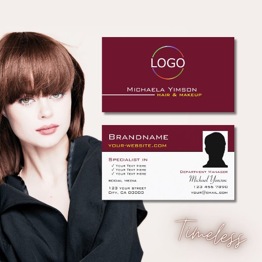 Burgundy White met Logo en Photo Professional Visitekaartje