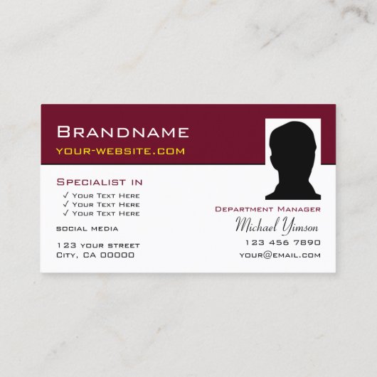 Burgundy White met Logo en Photo Professional Visitekaartje (Achterkant)