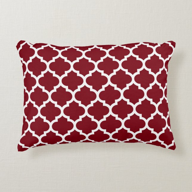 Burgundy White Moroccan Quatrefoil Pattern #5 Decoratief Kussen (Voorkant)