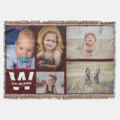 Burgundy White Multiple Photos Custom Monogram Deken (Voorkant)