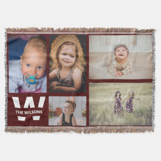 Burgundy White Multiple Photos Custom Monogram Deken