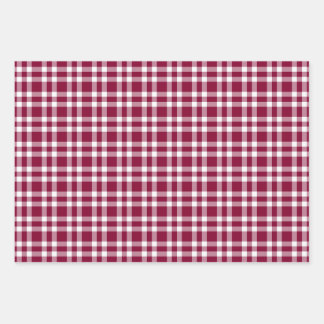 Burgundy White Plaid Pattern Inpakpapier Vel