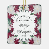 Burgundy White Poinsettias Eerste Kerstmis Keramisch Ornament (Links)