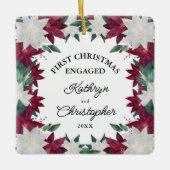 Burgundy White Poinsettias Eerste Kerstmis Keramisch Ornament (Voorkant)