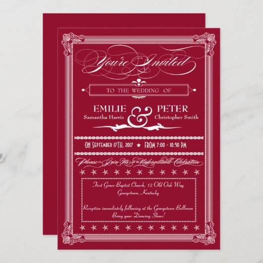 Burgundy & White Poster Style Weddenschap Kaart (Voorkant / Achterkant)