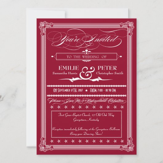 Burgundy & White Poster Style Weddenschap Kaart (Voorkant)