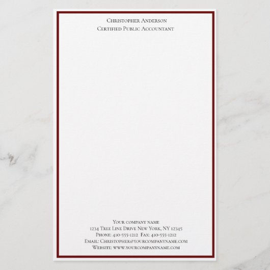 Burgundy White Professional - op maat gesneden Briefpapier (Voorkant)