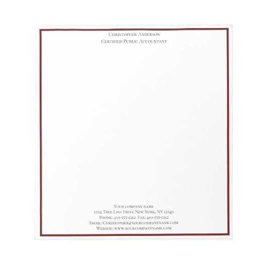 Burgundy White Professional - op maat gesneden Notitieblok (Voorkant)