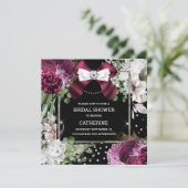 Burgundy white rose floral diamond bow chic kaart (Staand voorkant)