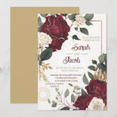 Burgundy White Rose Floral Gold Elegant Weddenscha Kaart (Voorkant / Achterkant)