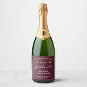 Burgundy White Script Gold Pet Afstuderen Sparkling Wijnetiket (Voorkant)